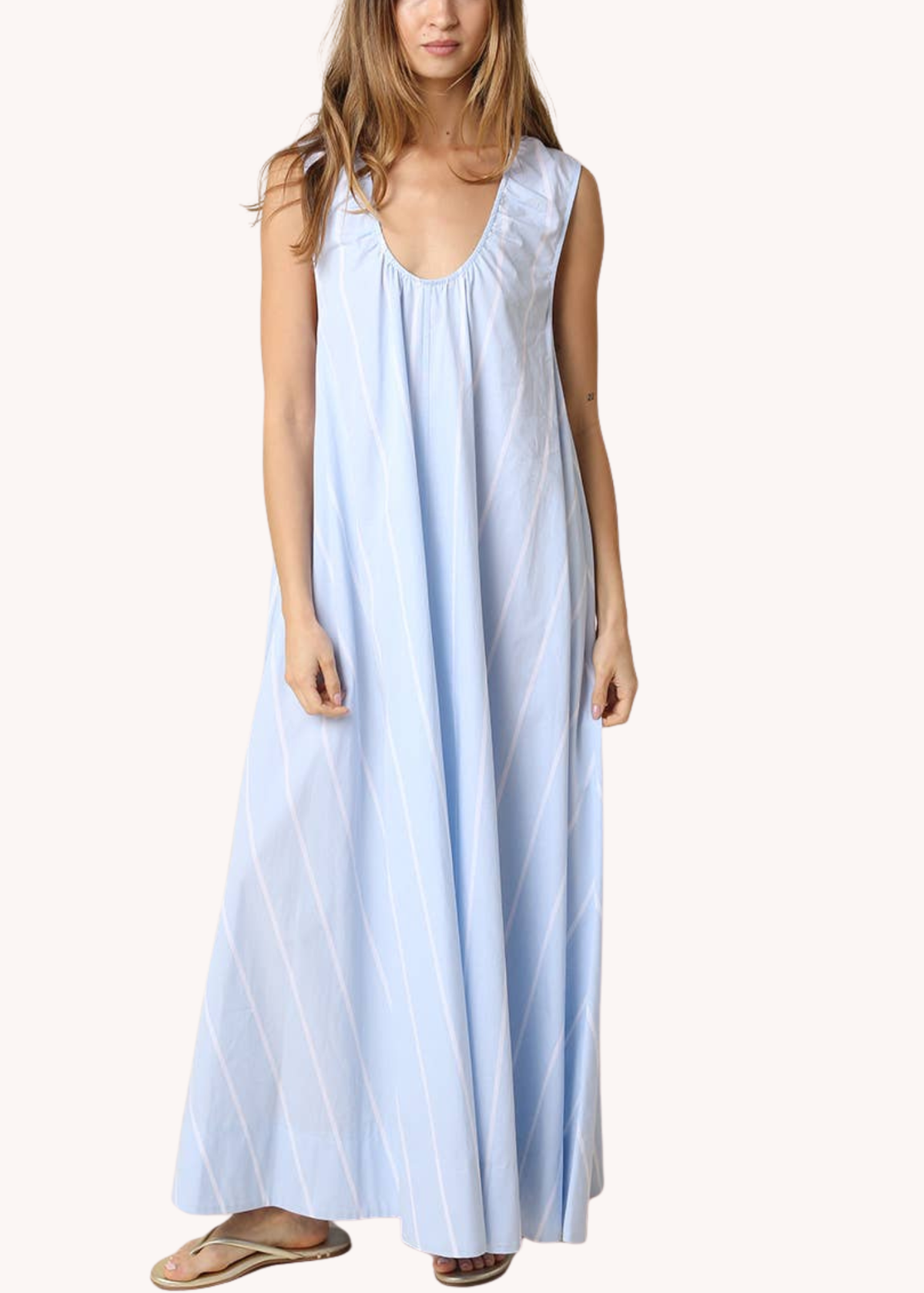 Lilah Stripe Maxi Dress in Light Blue