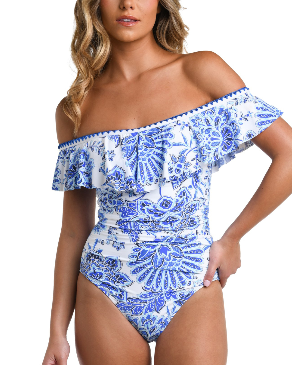 La Blanca Beyond The Pacific Off Shoulder Ruffle One Piece - Lb4bq11