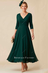 3/4 sleeve tea-length chiffon formal dress