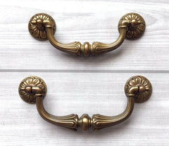 3.75" 4.5" Vintage Style Drop Bail Drawer Pulls in Antique Brass - LynnsHardware