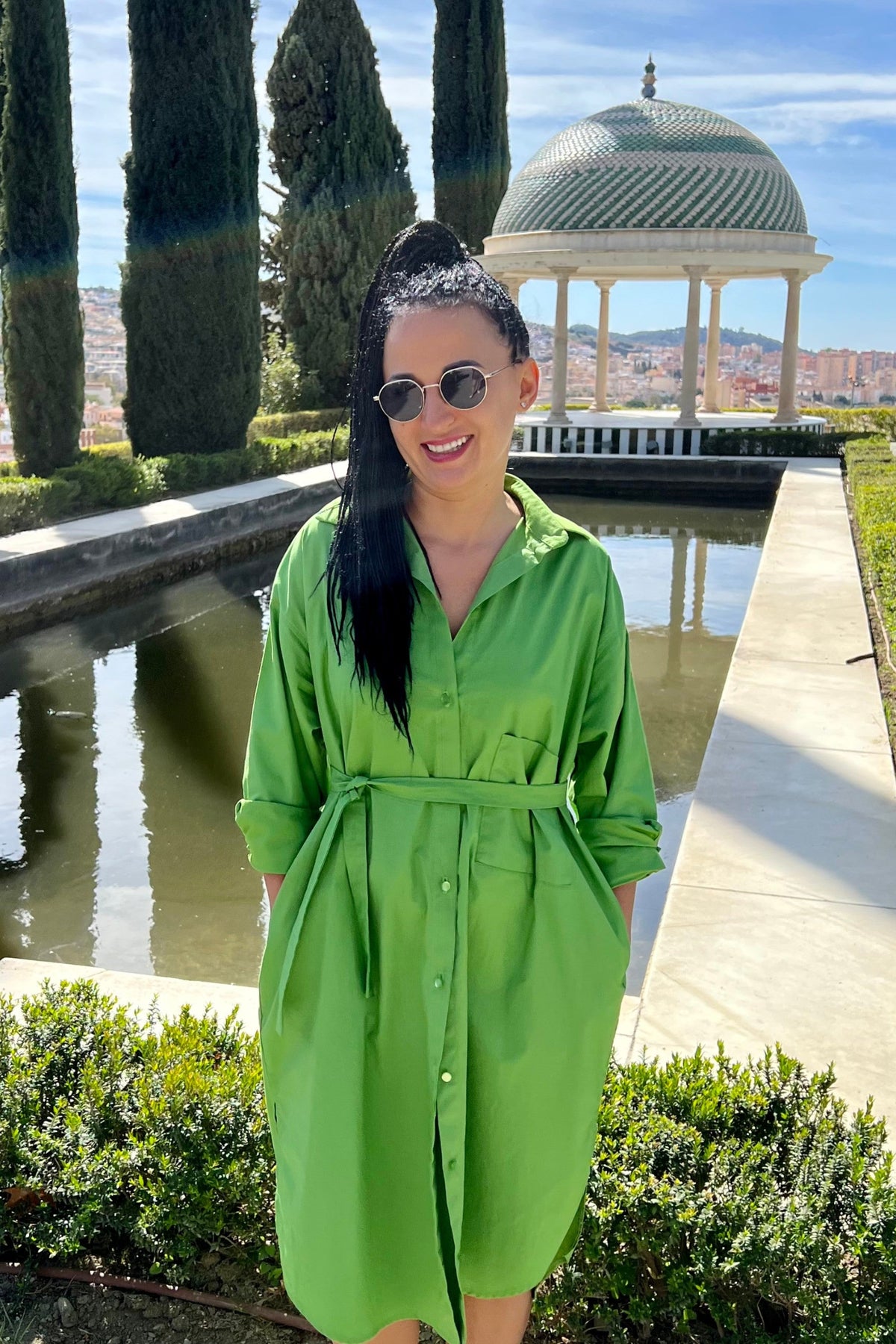 Organic cotton oversize shirt dress in light green color
