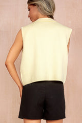 Francesca Yellow Knit Sleeveless Collar Top