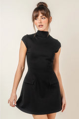 Amelia Retro Mock Neck Cap Sleeve Mini Dress