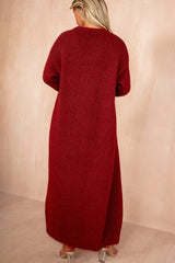 Arya Wine Hairy Knit Long Cardigan