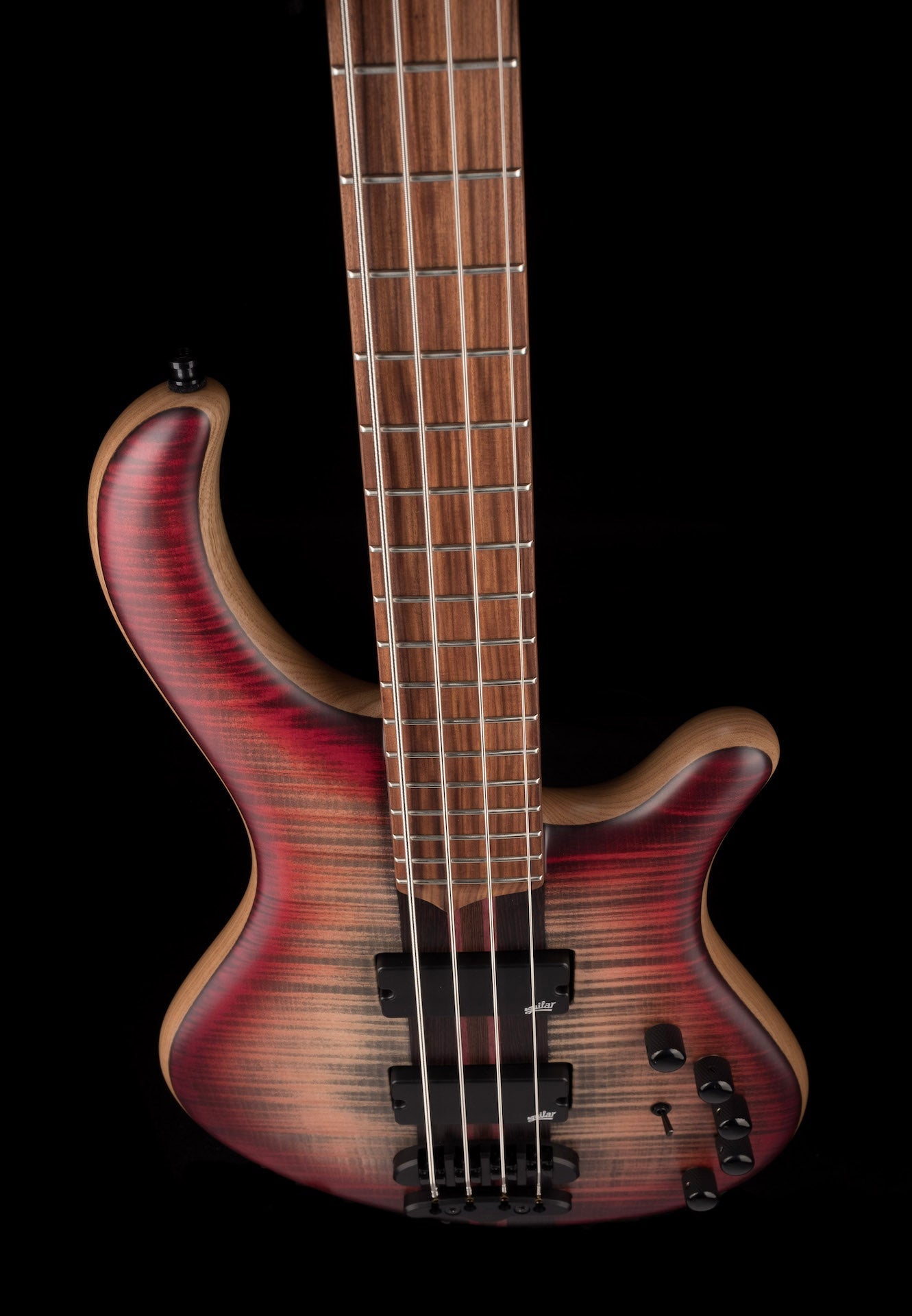 Mayones Patriot Classic 4 Flame Top Bass Satine Transparent Jeans Black 3-Tone Red Burst