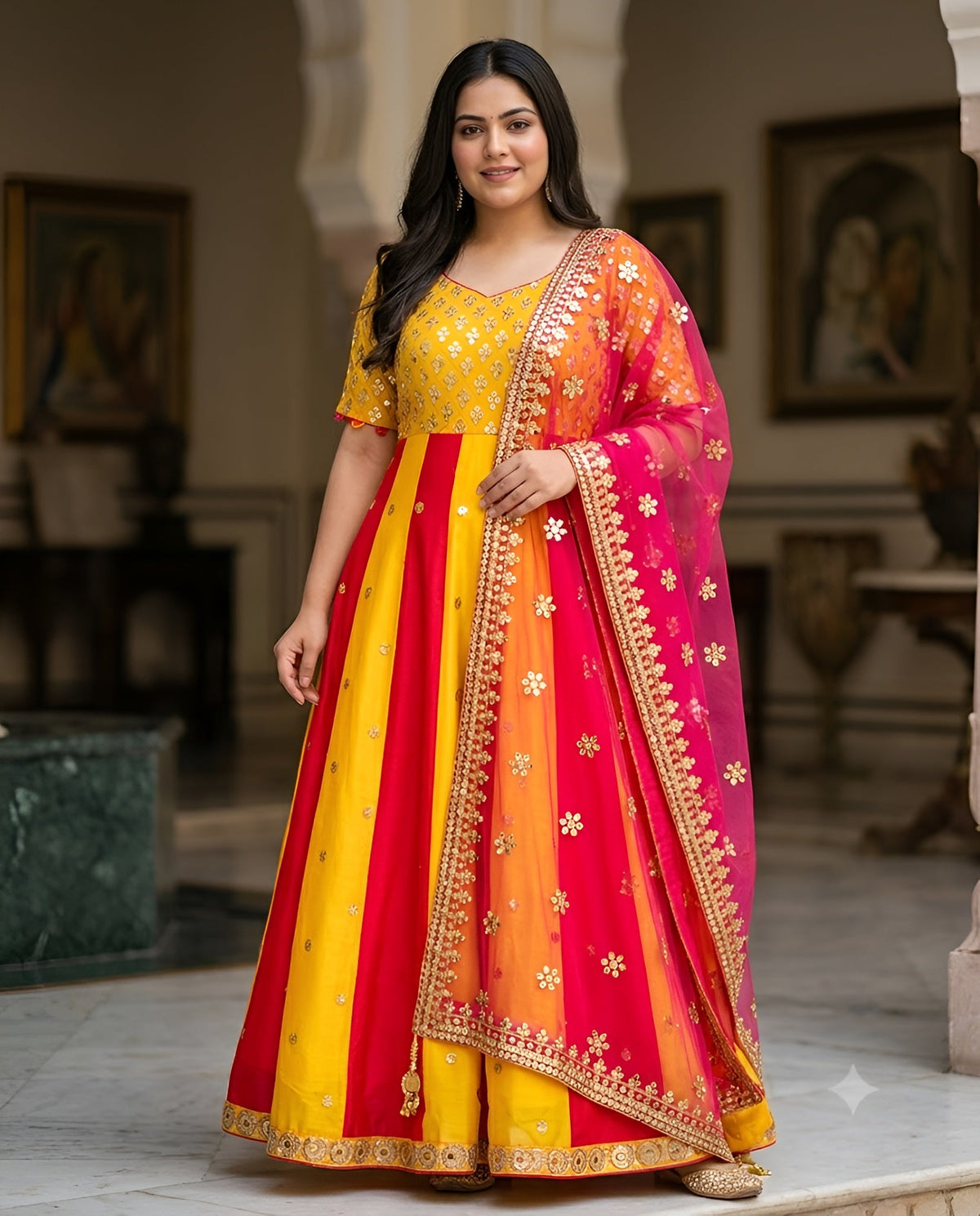 Yellow Pink Georgette Anarkali