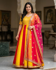Yellow Pink Georgette Anarkali