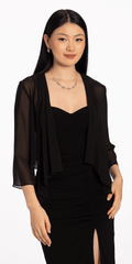black/size/m/missy/Camille La Vie/ Chiffon Drape Front Jacket with Sleeves/front