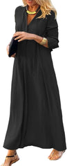 Long Sleeve Cotton Maxi Shirt Dress for Women Casual Deep V Neck Flowy Swing Hem Linen Shift Tunic Dress