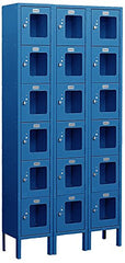 Salsbury Industries Assembled 6-Tier Box Style See-Through Metal Locker with Three Wide Storage Units, 6-Feet High by 18-Inch Deep, Gray