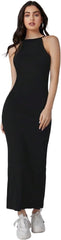 Women's Black Sleeveless Cami Maxi Long Dress Solid Color Black Long Dress