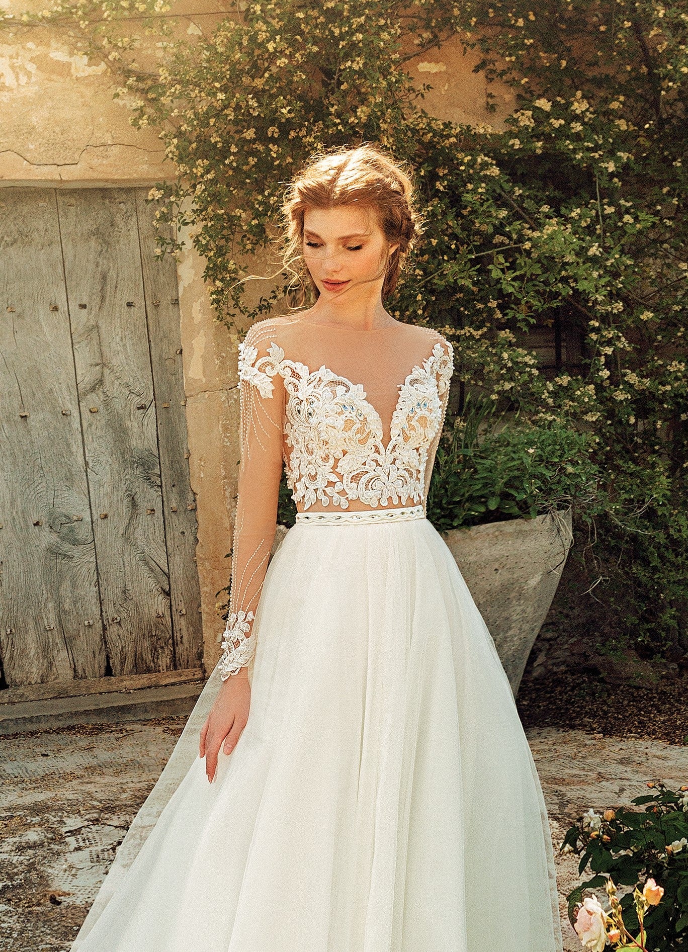 Sheer Long Sleeve A-Line Wedding Dress