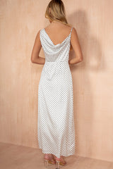 Senna White Spot Satin Maxi Dress