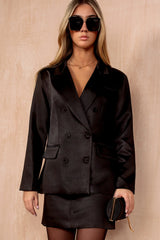 Sacha Black Satin Shoulder Pad Blazer