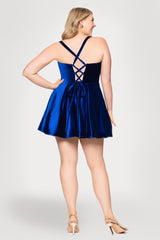 Blondie Nites Plus "Ella" Short Velvet Tie Up Back Dress