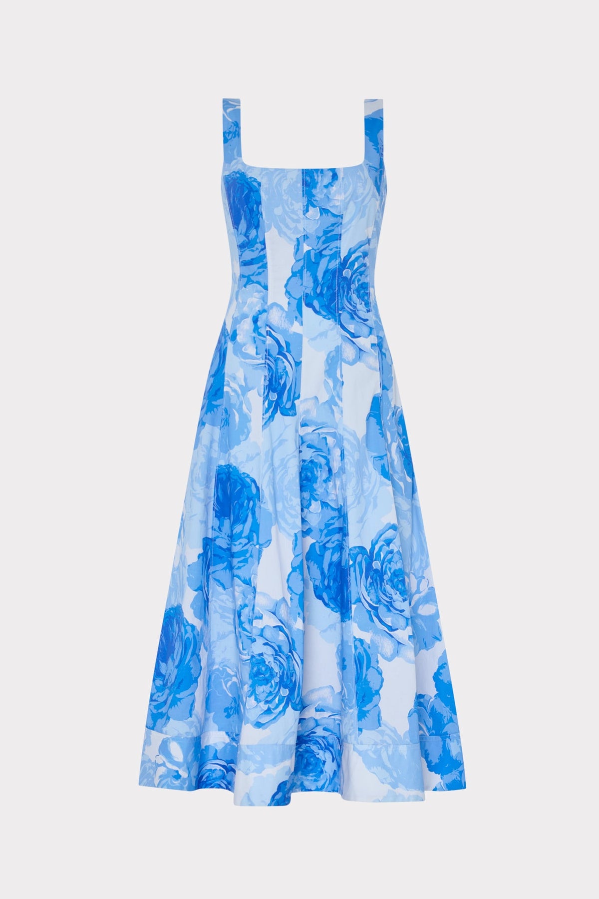 Blue Multi Floral Nia Printed Poplin Midi Dress - Front View | MILLY