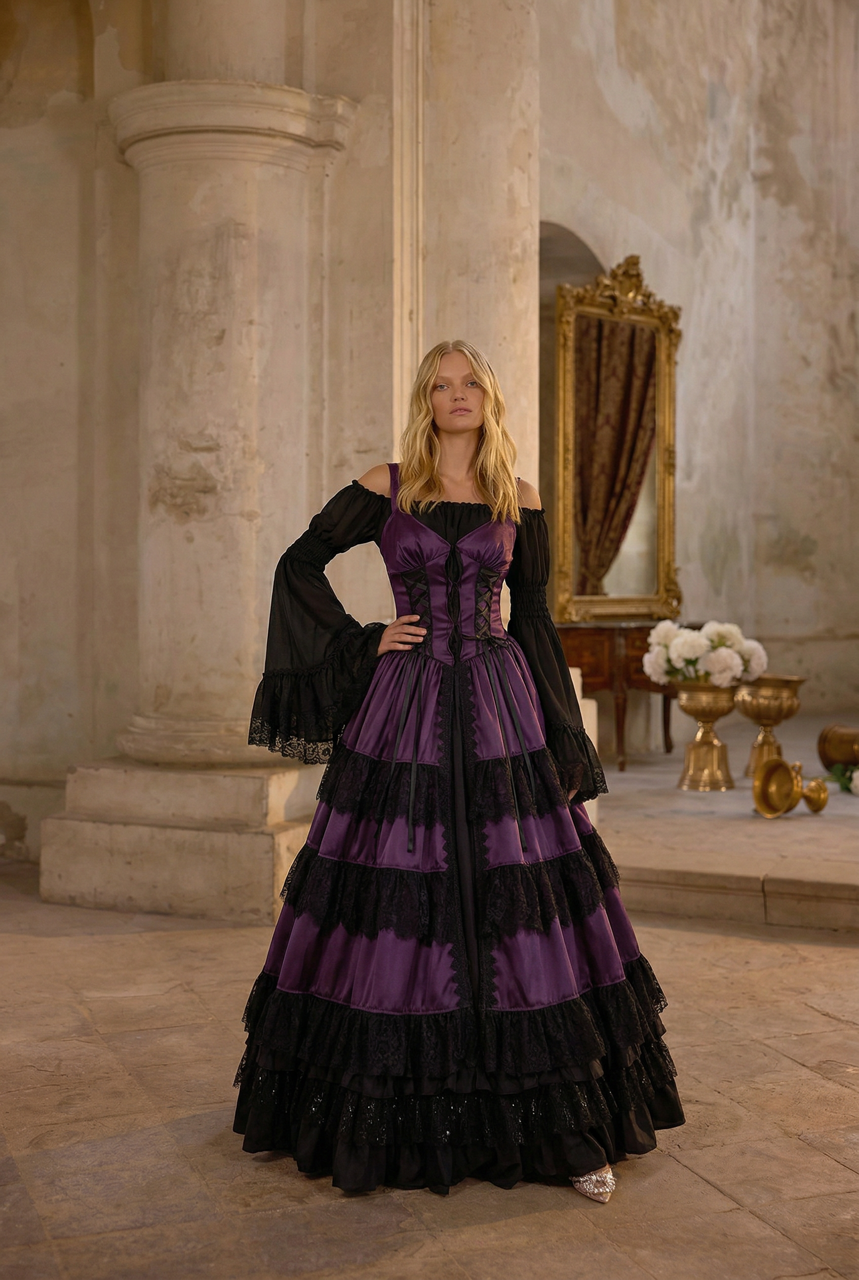 Purple Gothic Lolita Ball Gown - Victorian-Inspired Prom Dress with Lace and Layered  Ruffle Dress with Lace Plus Size