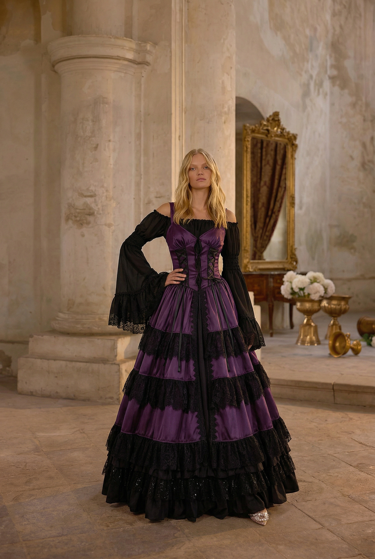 Purple Gothic Lolita Ball Gown - Victorian-Inspired Prom Dress with Lace and Layered  Ruffle Dress with Lace Plus Size
