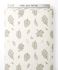 Tissu - Feuilles grises sur fond clair