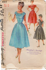 1950’s Simplicity Fit and Flare Dress Pattern with Puff Sleeves and Tucked Bodice Detail - Bust 32" - No. 4917