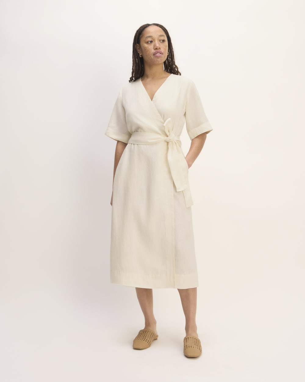 womens-short-sleeve-wrap-dress-bone | primary