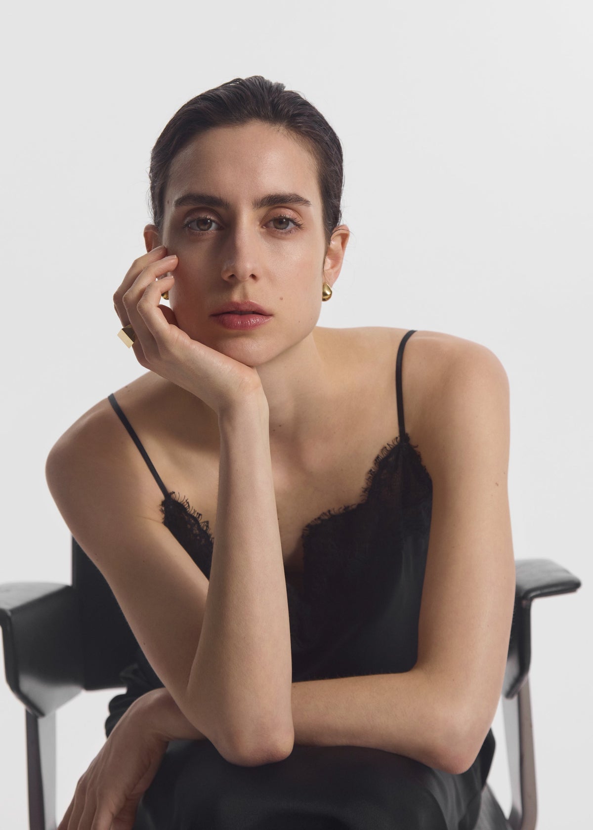 Lace Slip Dress in Silk - Black