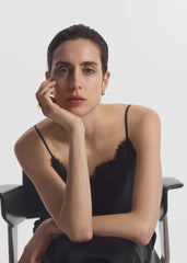 Lace Slip Dress in Silk - Black