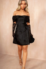 Juliet Black Jacquard Off The Shoulder Dress