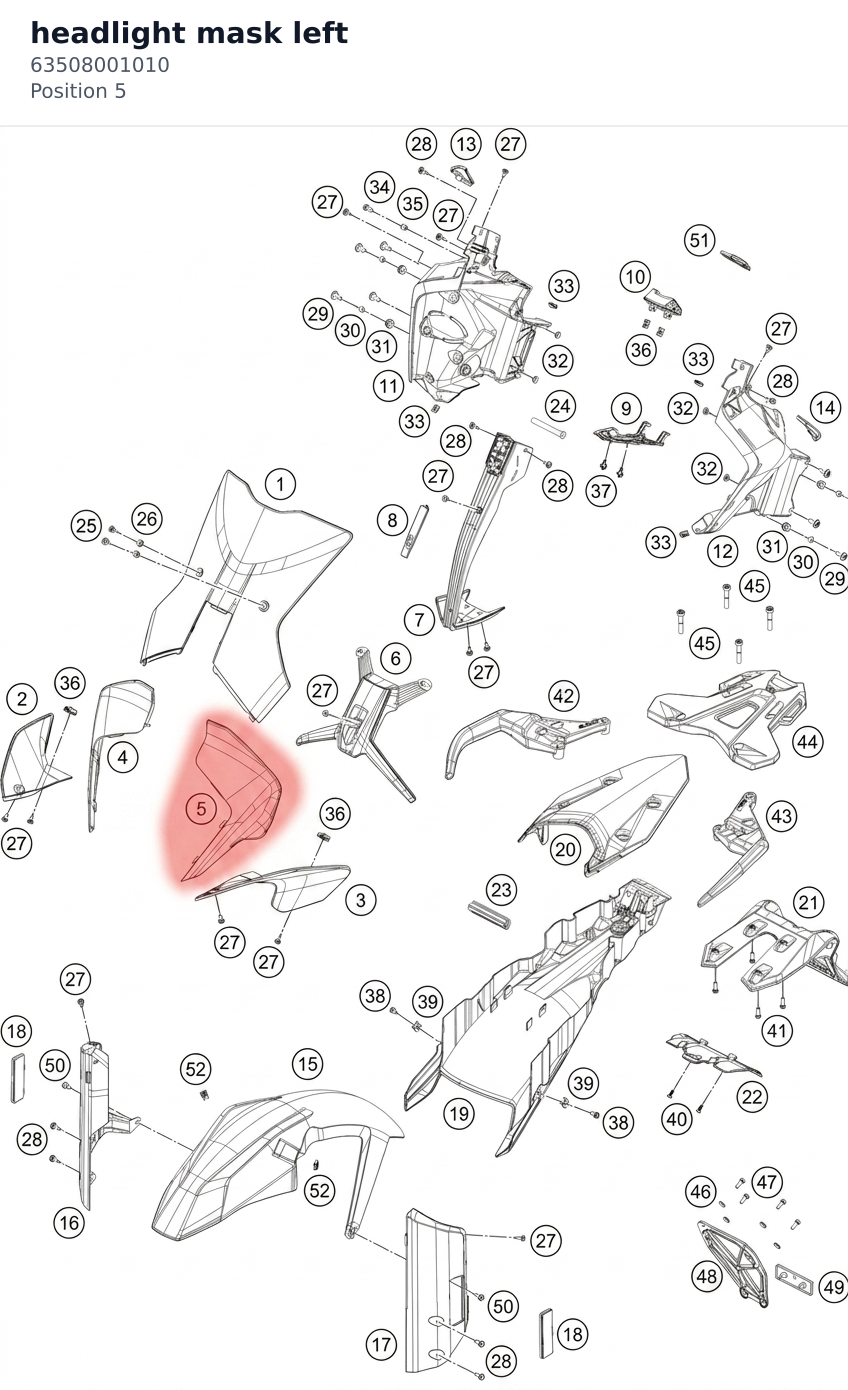 Diagram preview: headlight mask left (63508001010)
