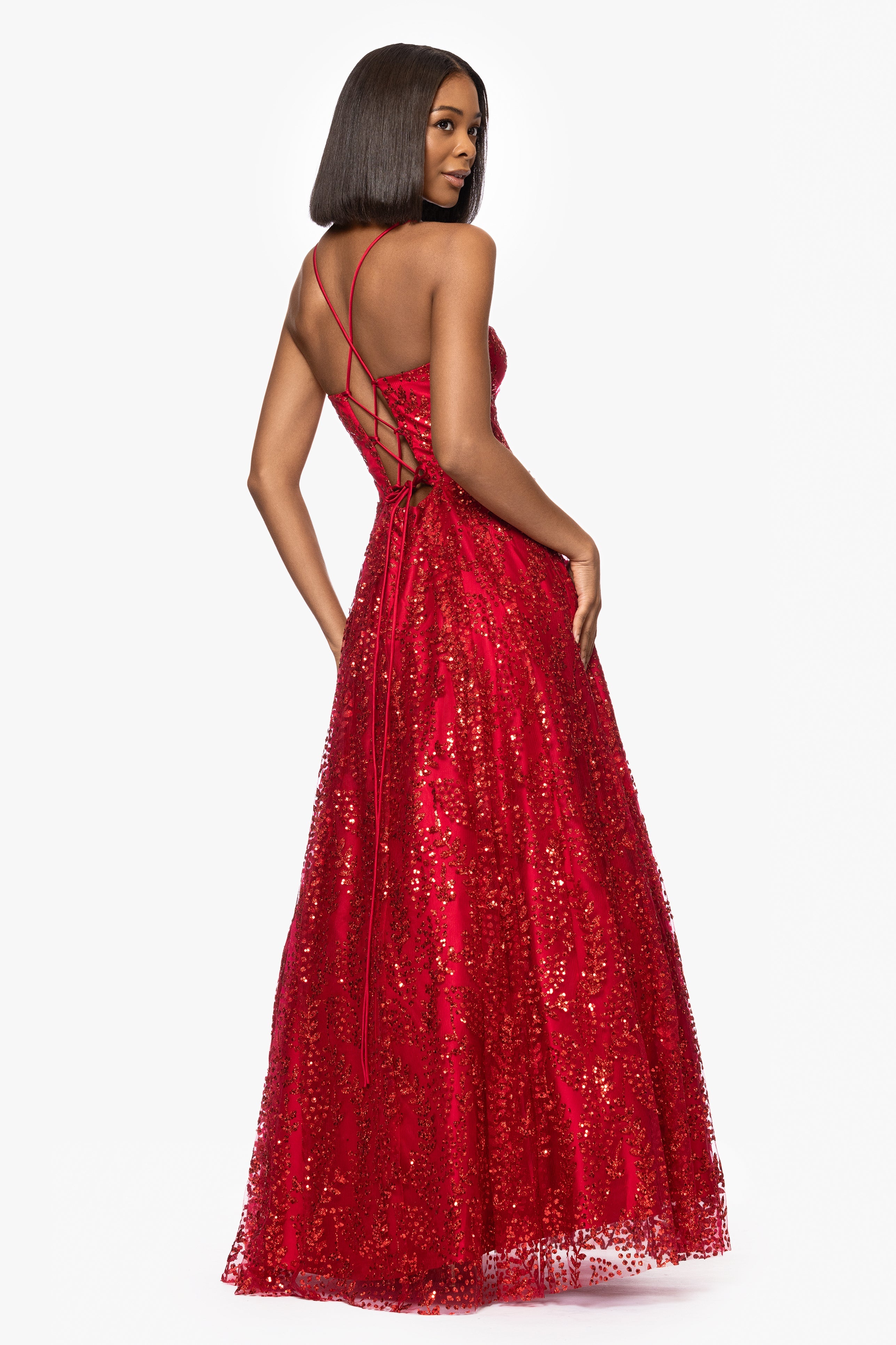 Blondie Nites "Stella" Glitter Pinch Tie Back Ballgown