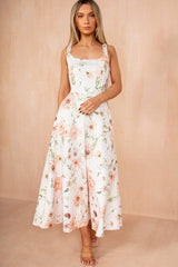 Yara Multi Floral Square Neck Midi Dress