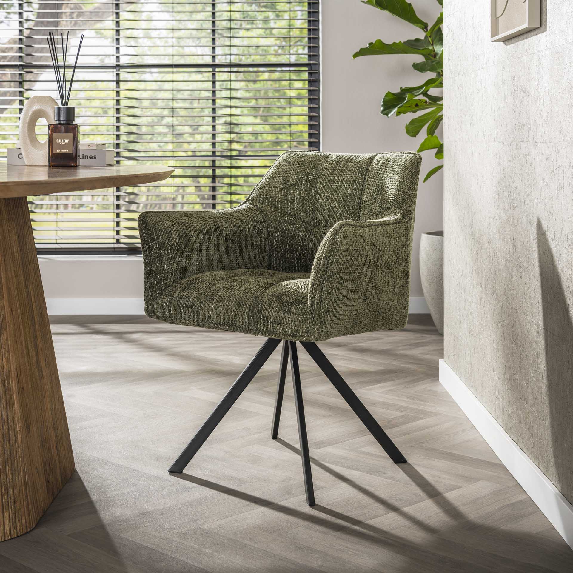 Eetkamerstoelen - Eetkamerstoel Lino Groen Draaibaar - Dimehouse