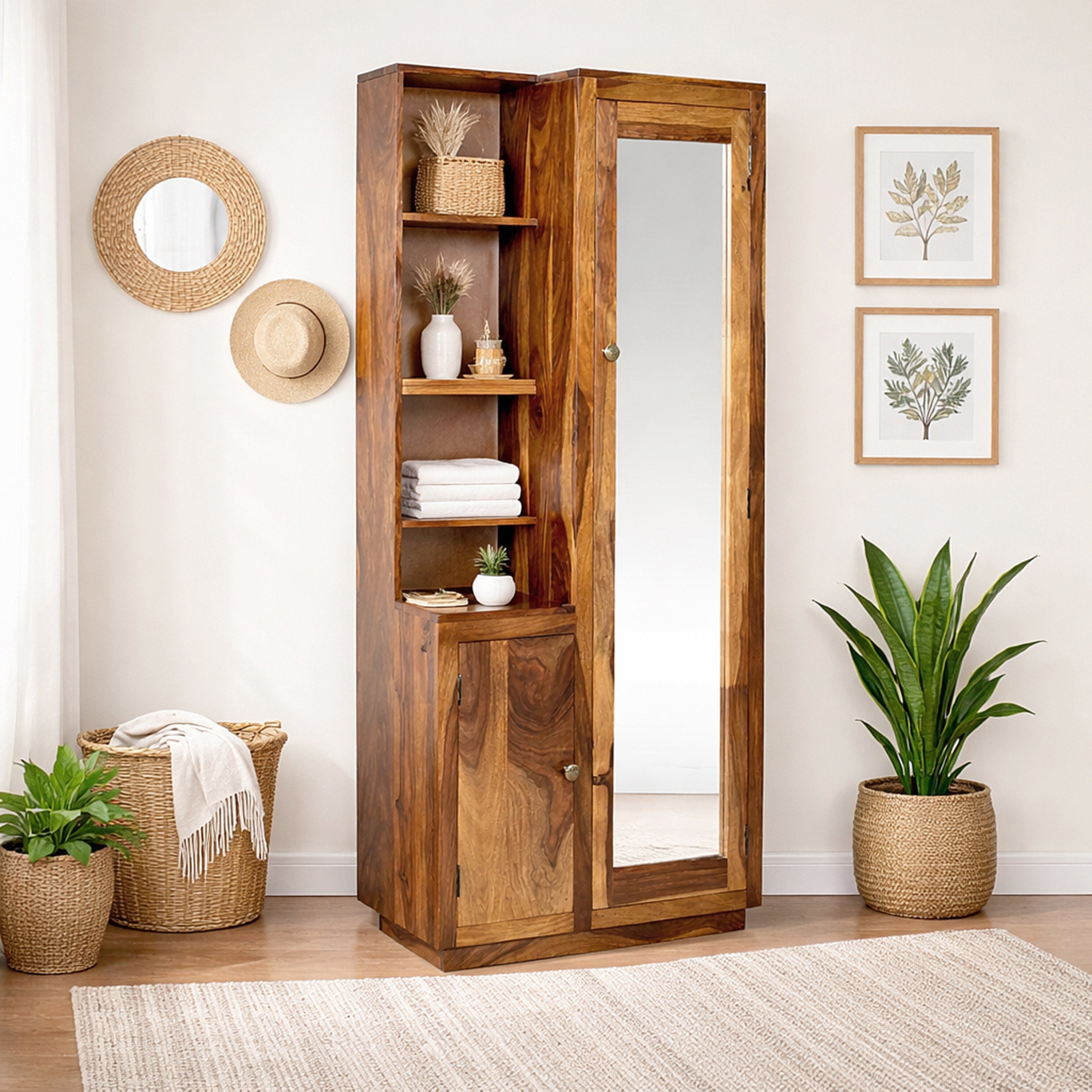 Dressing Shringaar Solid Wood Dressing Table with Full-Length Mirror & Storage Shelves