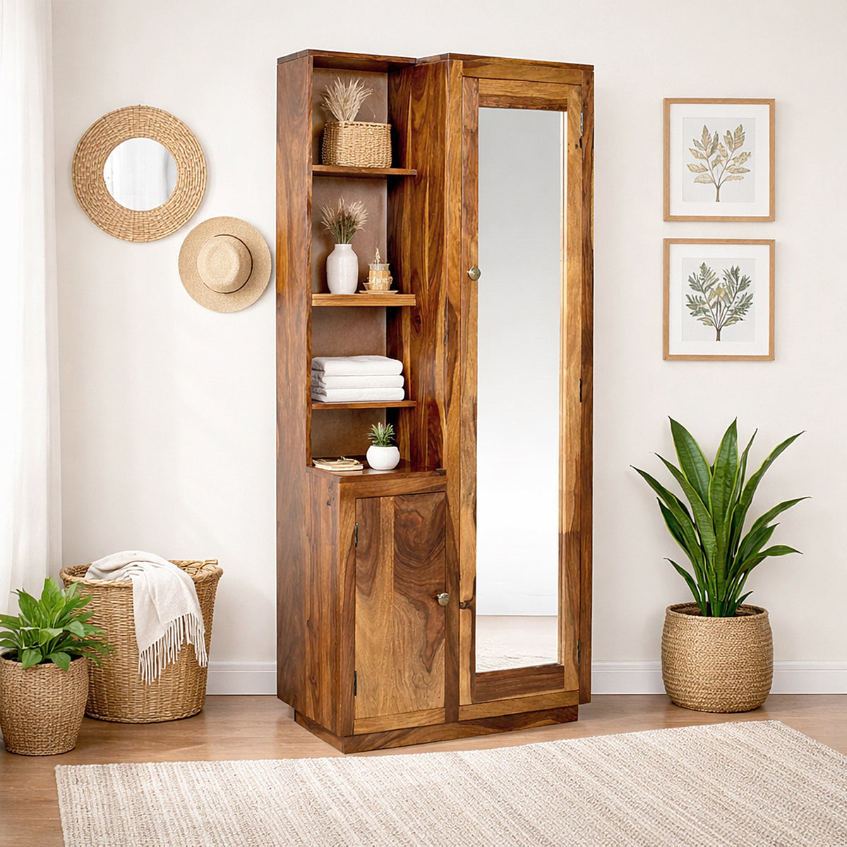 Dressing Shringaar Solid Wood Dressing Table with Full-Length Mirror & Storage Shelves
