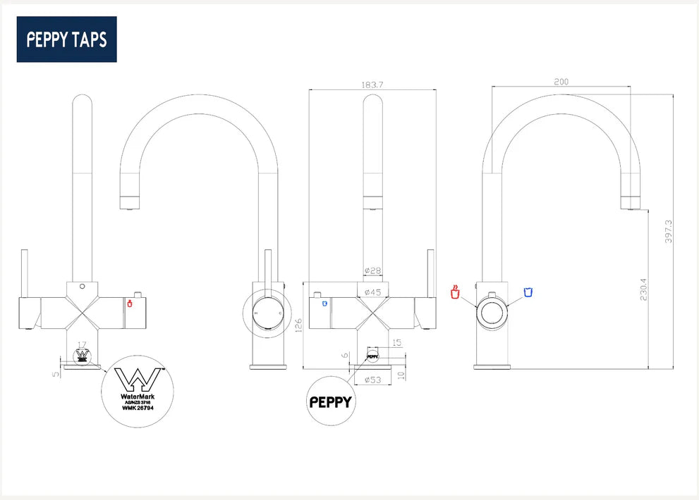 Peppy Taps 4 in 1 Filtered Boiling Chilled Sink Mixer - Design 10