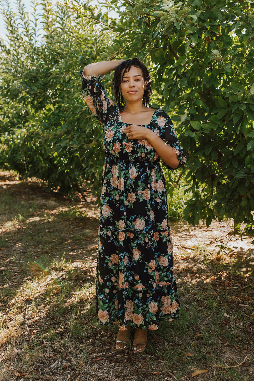 Black floral womens maxi dress | PINK DESERT