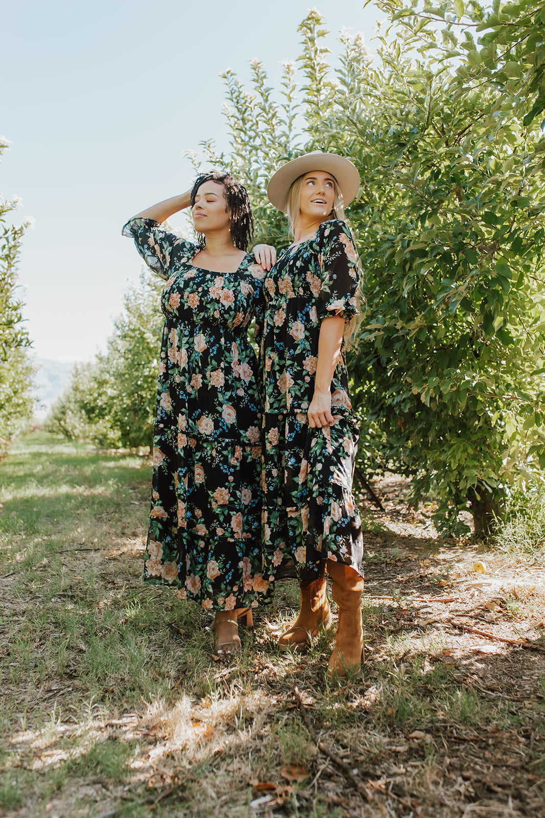 Black floral womens maxi dress | PINK DESERT