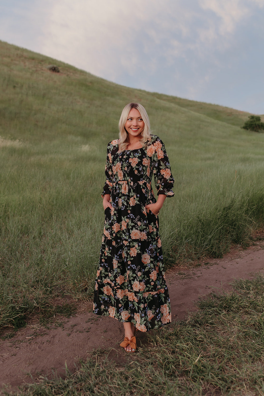THE ELEANOR DRESS IN BLACK FLORAL BY PINK DESERT