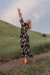 THE ELEANOR DRESS IN BLACK FLORAL BY PINK DESERT