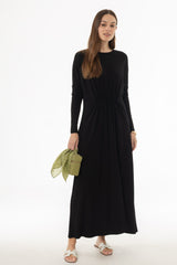 Black Gathered Waist Maxi Dress
