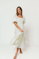 Elena Midi Dress in Cream/Blue Tiny Floral - Bump Friendly & Inclusive Sizing