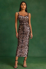 Leopard Print Sweetheart Neck Bodycon Maxi Dress Dress