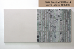 Eon – Sage Green Mini Kitkat Stone Mosaic Tile (298x305 Sheet) | Box Of 11 Sheets – 1m²