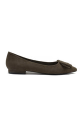 Fern Brown Suedette Buckle Flat Shoe
