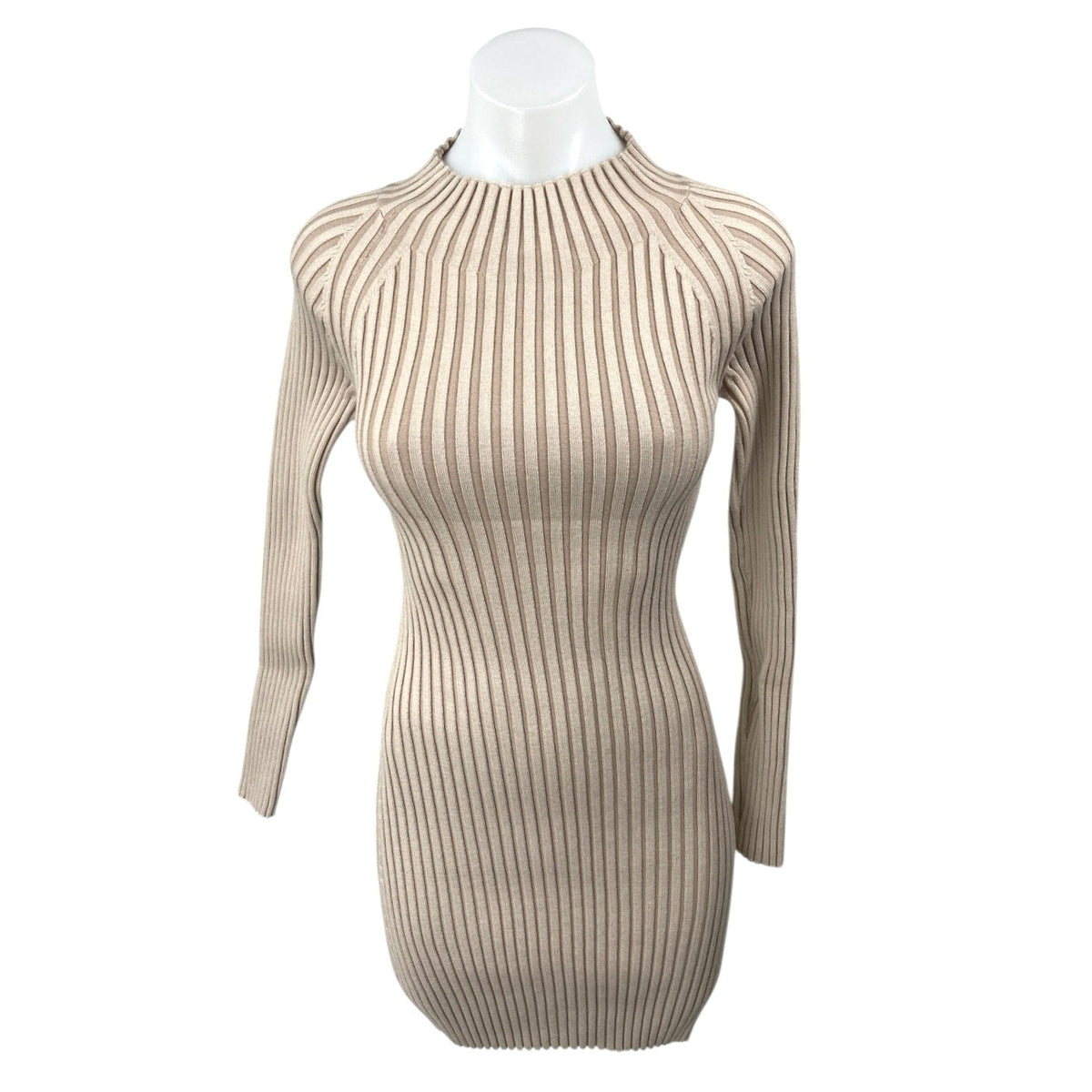 Lush Nude Pink Beige Ribbed Knit Long Sleeve Cut Out Mini Bodycon Dress Size M