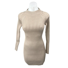 Lush Nude Pink Beige Ribbed Knit Long Sleeve Cut Out Mini Bodycon Dress Size M