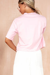 Daphne Pink Embroidered Hem T-Shirt