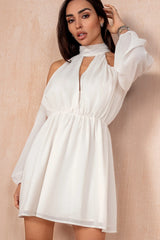 Bronagh Cream Chiffon Cold Shoulder Dress