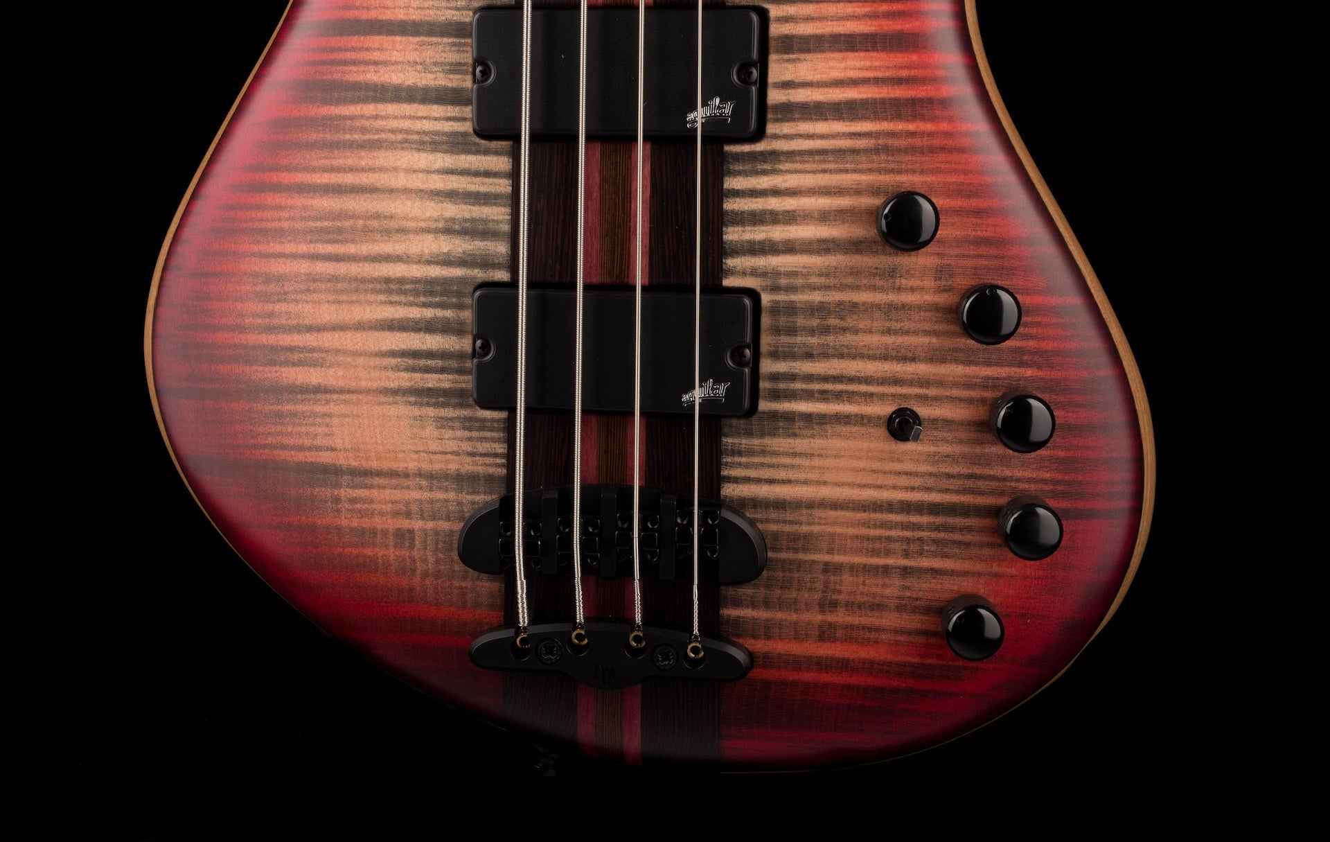 Mayones Patriot Classic 4 Flame Top Bass Satine Transparent Jeans Black 3-Tone Red Burst