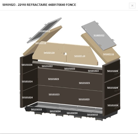 STUV -  50101023 SF 22110 vuurvaste steen donker 448x170x40 - pierre réfractaire foncé